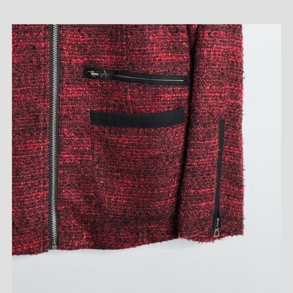 Lucky Brand Blazer Jacket Red Black Boucle Fabric Longer Length Silver Hardware - Picture 8 of 12